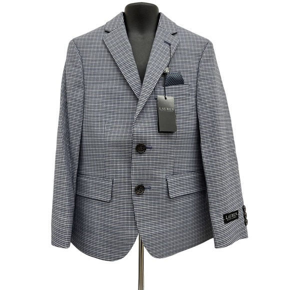 NWT Ralph Lauren Boys Sz 8R Navy And Gray Checked Classic Sport Coat - Picture 1 of 9
